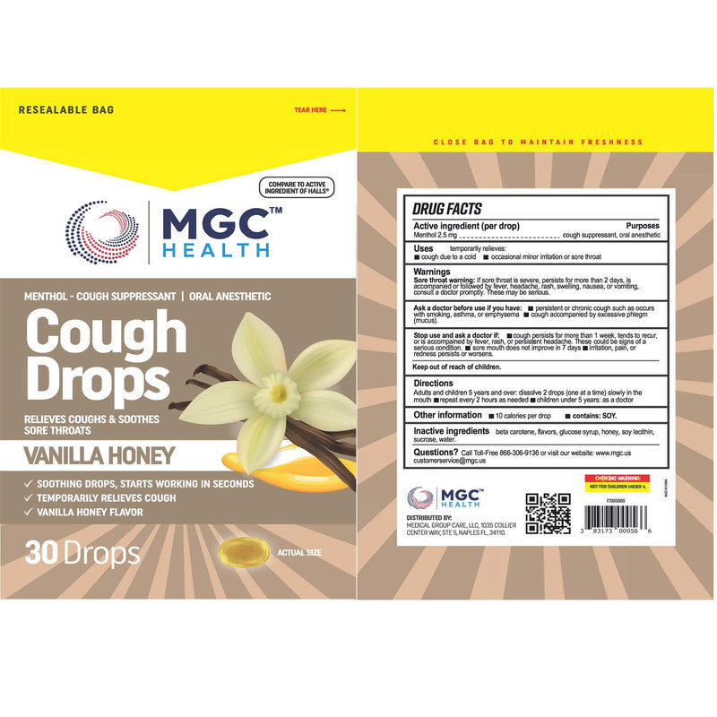 Vanilla Honey Cough Drops 30ct MGC Health Lozenges