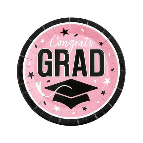 9" Graduation Party Pink Congrats Grad Round Paper Dinner Plates 25 Count